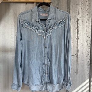 Billy T Denim Button-Up Shirt with Frayed Detail